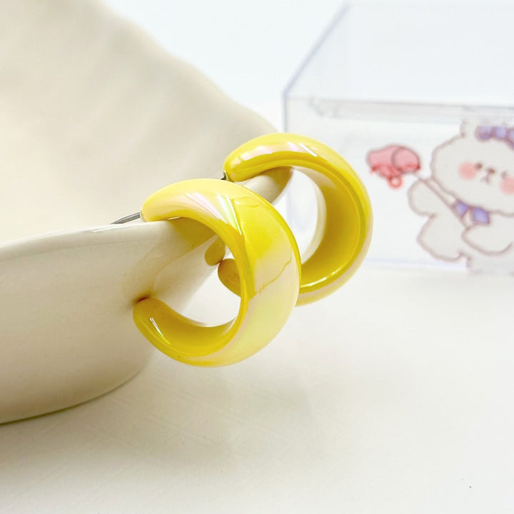 Yellow Glossy Hoop Earrings – Sleek and Stylish Accessories