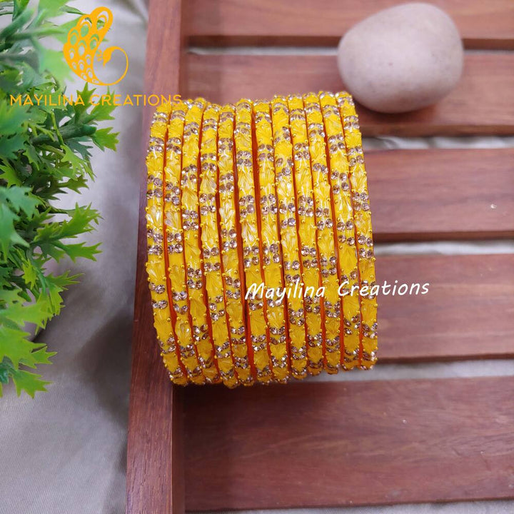 Yellow Malar - Designer Flower Pattern Bangles