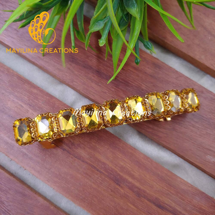 Yellow Rectangle Clip Stone Traditional Stone Centre Hair Clips