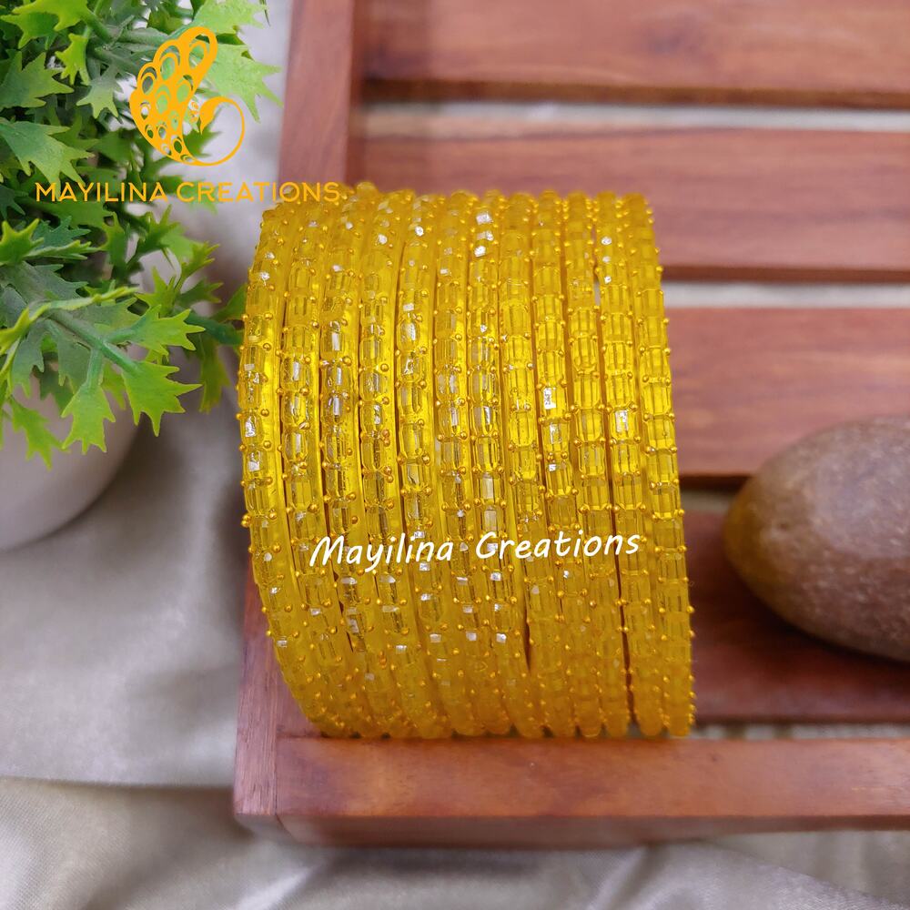 Yellow Tube Cut Glass bangles